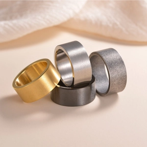 Wide Band Ring Titanium Steel Brushed Matte Finish Minimalist Punk Vintage Distressed Industrial Style Unisex Jewelry