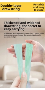 Detail showing the thick double-layer drawstring and widened handle of the garbage bag