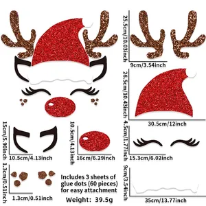 DIY Christmas reindeer decoration set with antlers and red hat for party wall decor