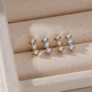 Stainless Steel Cubic Zirconia Stud Earrings Vertical Elegant Minimalist Geometric Jewelry For Women