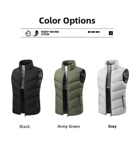 Detailed color display of thermal puffer vests in black, army green and grey colors