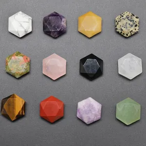 Array of 12 multi-faceted natural crystal hexagrams including amethyst and rose quartz