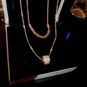 Double-layer 18k gold-plated necklace with zircon pendant in premium jewelry box