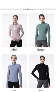 Vue détaillée des vestes de sport pour femmes à col montant en violet, vert, bleu et noir