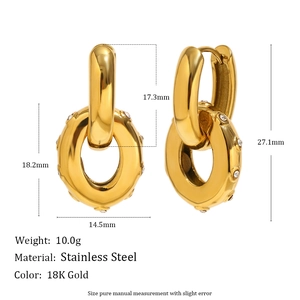 18K gold-plated stainless steel oval chain drop earrings with sparkling zircon inlay