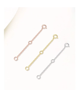 Detailed view of adjustable s925 silver extension chains in gold, rose gold and silver