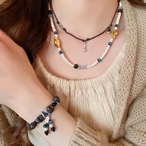 Acrylic Beaded Necklace And Bracelet Ethnic Bohemian Vintage Jewelry With Alloy Accents For Women