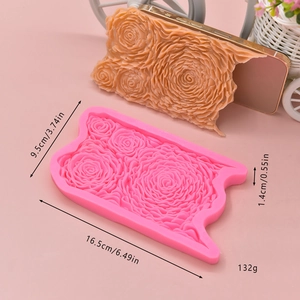 Pink silicone rose texture mold for DIY fondant cake baking featuring 4 floral patterns