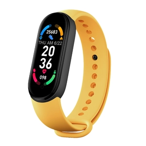 M6 Smart Bracelet with yellow rubber strap tracking heart rate and daily steps