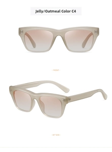 Front and 45-degree angle view of translucent oatmeal polarized square sunglasses