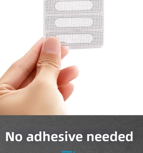 Detailed view of gray mesh screen repair tape patches with strong adhesive backing