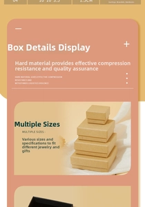 Detail view of square kraft paper jewelry boxes in multiple sizes with 10x10x3.3cm dimensions