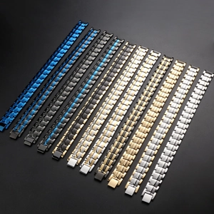 Mens dual-row magnetic titanium steel bracelets in assorted colors on dark background