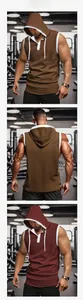 Detail of hooded gym vest featuring contrast trim and breathable mesh texture