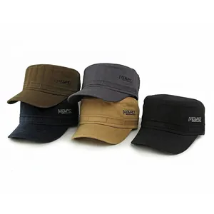 Gorras militares planas de algodón en cinco colores con bordado MOWRID y costuras fuertes