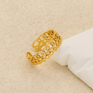 Fashionable gold hollow chain ring in stainless steel with adjustable open design