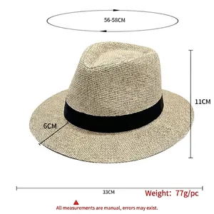 Straw Panama hat with black band, size 56-58cm circumference, 11cm height, 6cm brim