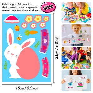Easter bunny DIY puzzle stickers for kids with cartoon eggs and carrots in a 6-pack set