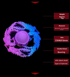 Detailed specs of colorful phoenix fidget spinner with ABS UV plating and silent bearing