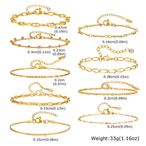 Set of 10 gold stainless steel minimalist chain bracelets with K18 gold hallmark