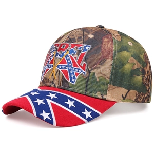 Jungle camouflage tactical baseball cap with 3D Rebel embroidery and American flag brim