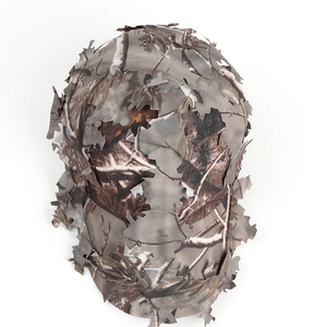 Detail of 3D bionic leaf camouflage cap with laser-cut leaves for outdoor hunting