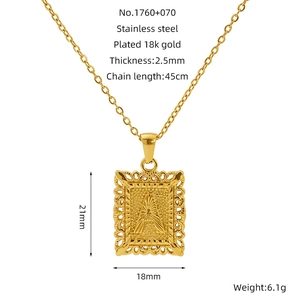 Vintage 18k gold plated stainless steel square pendant necklace featuring letter A detail
