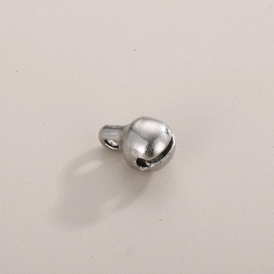 Polished silver stainless steel mini bell pendant with top ring for DIY jewelry making