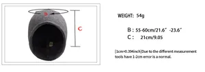 Size chart for rabbit fur knit beanie showing 55-60cm circumference and 54g weight