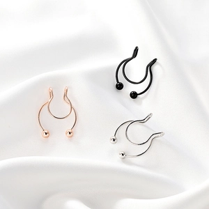 Set of three stainless steel U-shaped fake nose rings in rose gold, black, and silver finishes