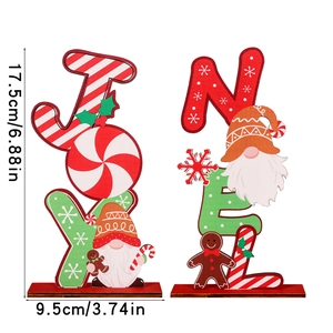 Christmas JOY and NOEL wooden gnome tabletop signs with gingerbread and candy details