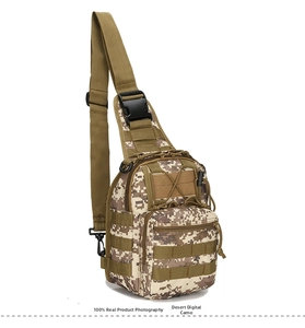 Tactical desert digital camouflage sling bag with MOLLE webbing and adjustable buckle
