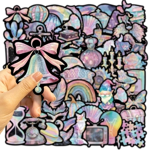 50pcs holographic black purple fantasy stickers for laptop and guitar decoration