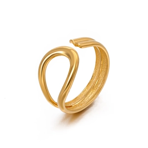 18K gold plated minimalist double wave open ring with adjustable stainless steel band