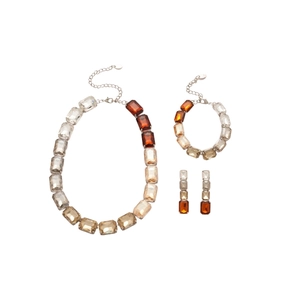 Square rhinestone jewelry set with gradient crystal necklace, bracelet and earrings