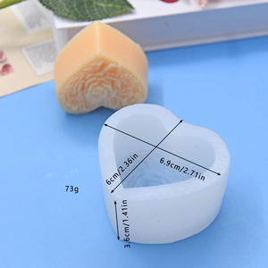 3D heart rose silicone mold for DIY cake baking and candles with product dimensions