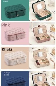 Rectangle quilted velvet jewelry box with mirror and multi-compartment storage organizer