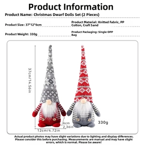 Dimensions détaillées des gnomes de Noël gris et rouges en tissu tricoté doux et coton PP