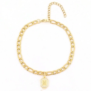 Gold plated Cuban chain bracelet featuring square Zirconia pave letter M pendant