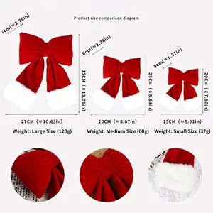3D red velvet Christmas bows size comparison showing large, medium, and small dimensions