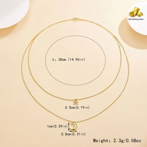 Detailed specs of S925 sterling silver double layer star moon necklace with size dimensions