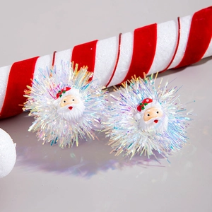 Weihnachtsmann-Ohrstecker mit bunten Lametta-Pompons und festlichen Schleifen für Damen