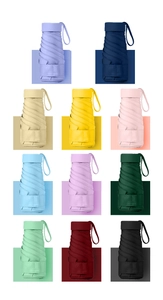 Flat six-fold sun umbrella displayed in eleven vibrant colors with fine fabric texture