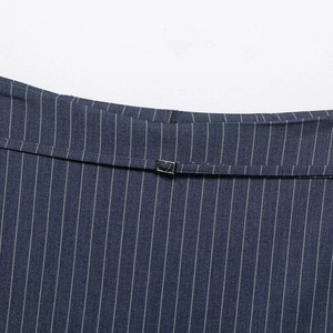 Striped navy blue skirt shorts for women with thin matching belt and metal buckle