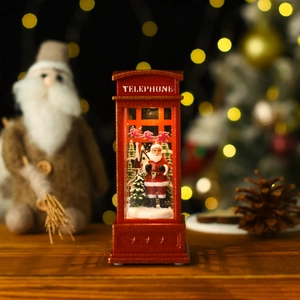 Dettaglio lanterna cabina telefonica natalizia rossa con Babbo Natale e LED