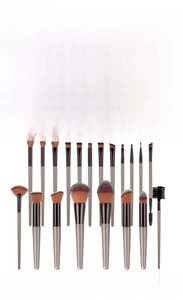 Detailed 33-piece champagne gold makeup brush set with blenders and washing bowl