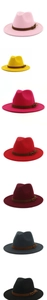 Vertical array of wide brim felt Panama hats in seven vibrant colors with leather buckles