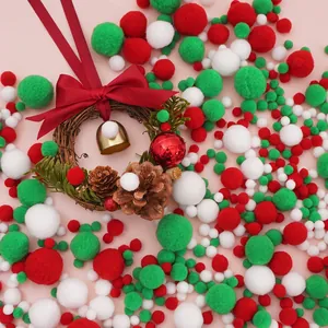 Christmas Pom Poms Red Green White DIY Craft Plush Soft Balls Holiday Party Decoration Novelty