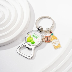 Metal bottle opener keychain featuring I LOVE YOU DAD design and beer mug charms