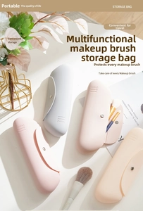 Silicone makeup brush storage bag portable travel cosmetic case organizer pouch for daily use.